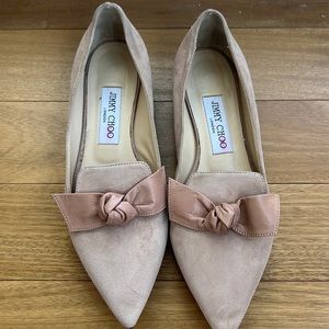 Jimmy Choo blush suede and leather flats with bow detail sz 37